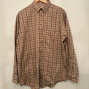 Brooks Brothers Men Large Mustard Plaid Long Sleeve Short - Burberry Style